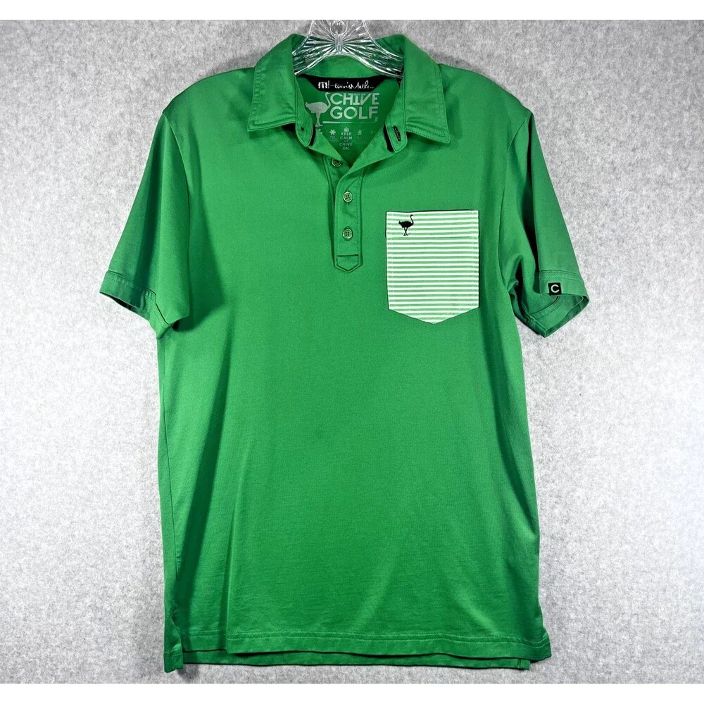 Travis Mathew Chive Golf Polo Shirt Mens Small Green Ostrich Pocket Performance